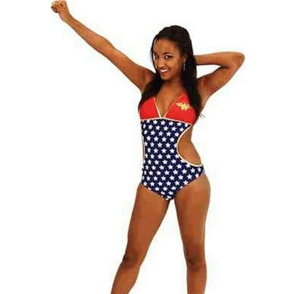 Wonder Woman One Piece DC Comics Red Blue Star Monokini Bathing Swimsuit Sz M - Picture 3 of 16